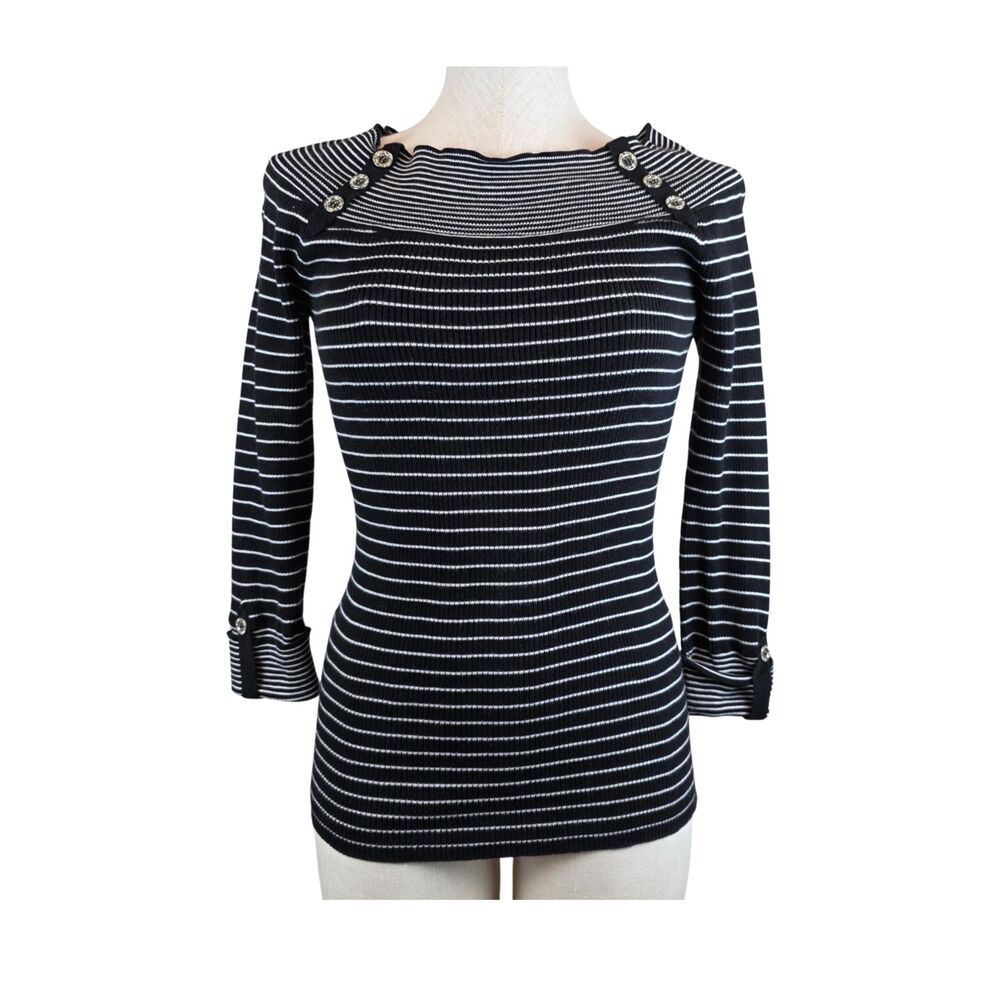 White House Black Market Sweater Nautical Breton Stripe Preppy Casual Career M